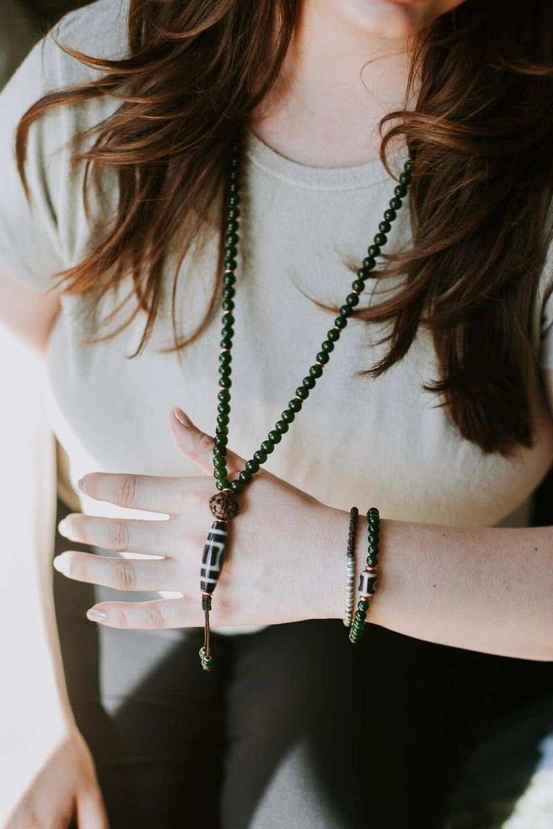 Mala Beads Sky Door Dzi Heart Chakra Jade Mala ML921