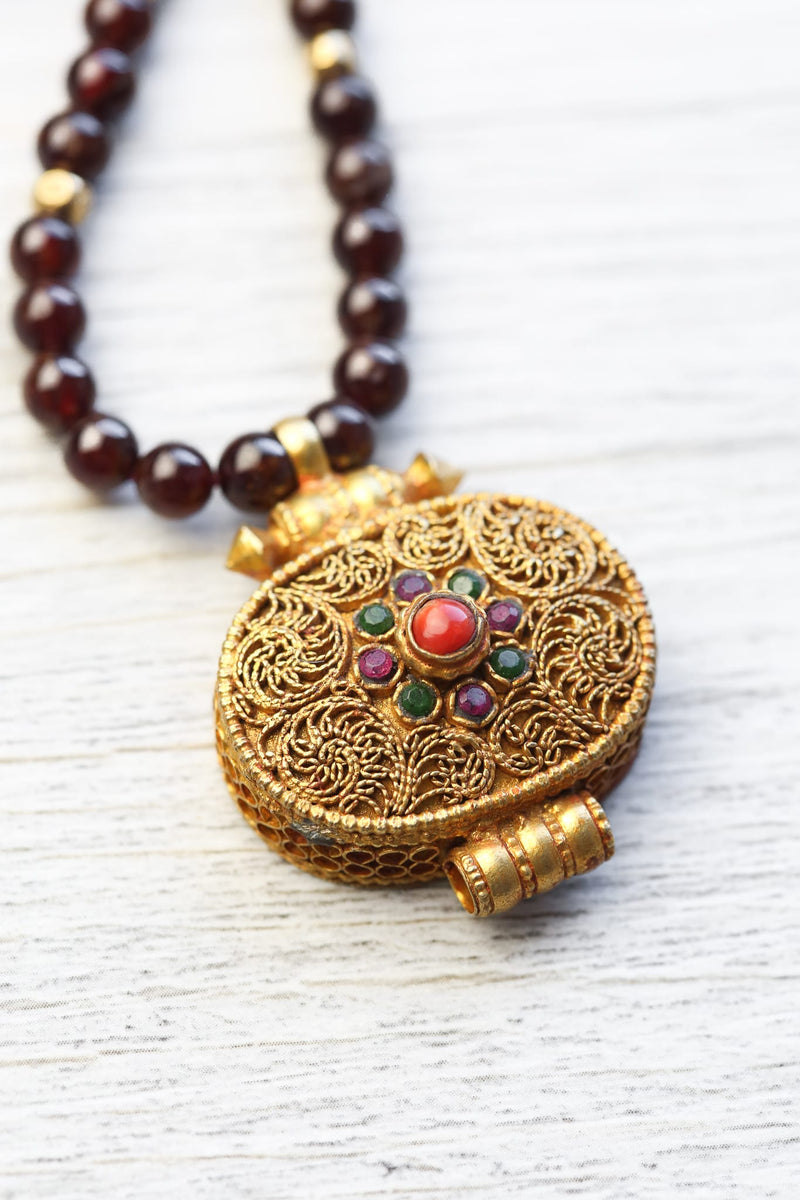 Mala Beads Garnet Devotion Tibetan Gau Mala ML984