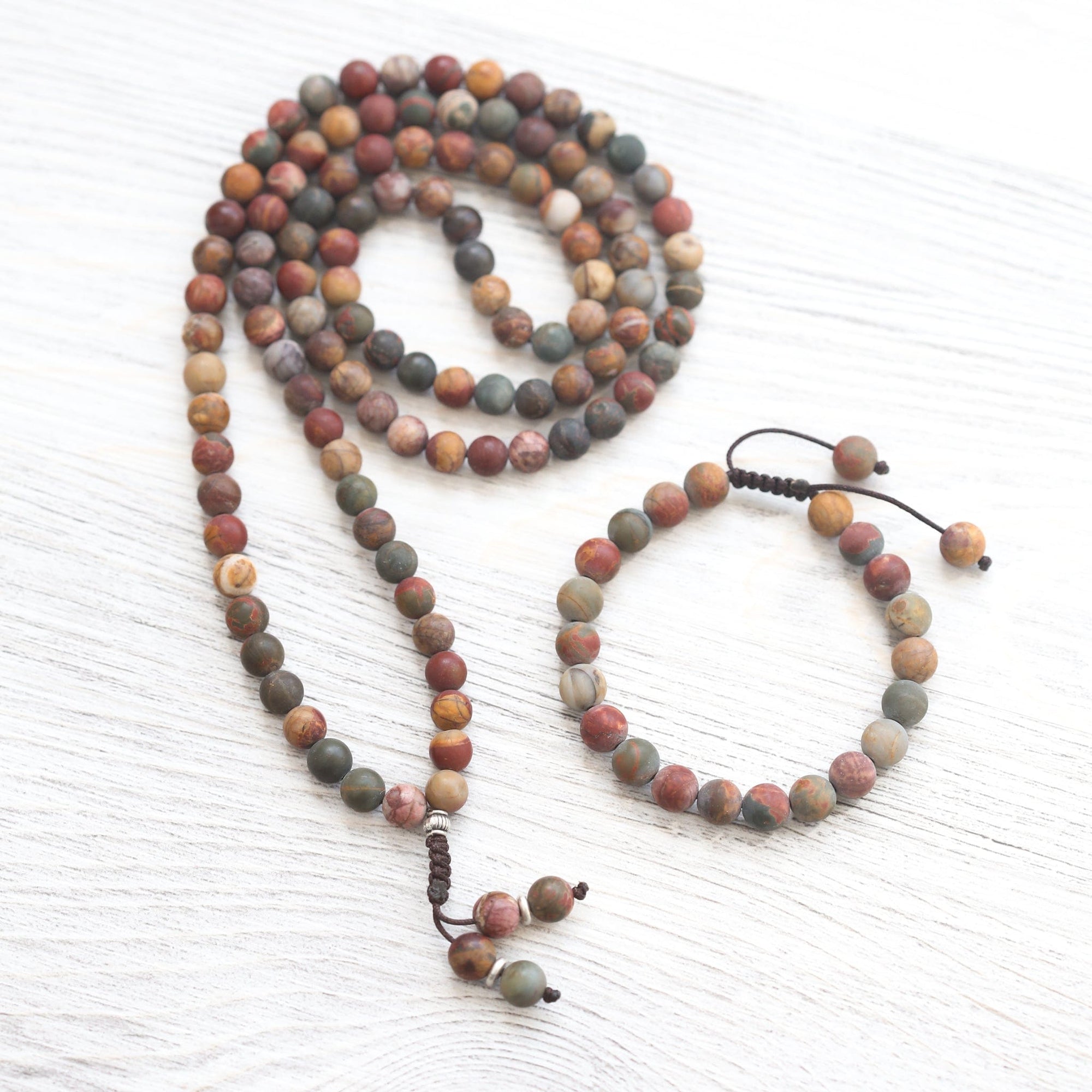 Mala Beads Matte Riverstone Mala & Bracelet Set
