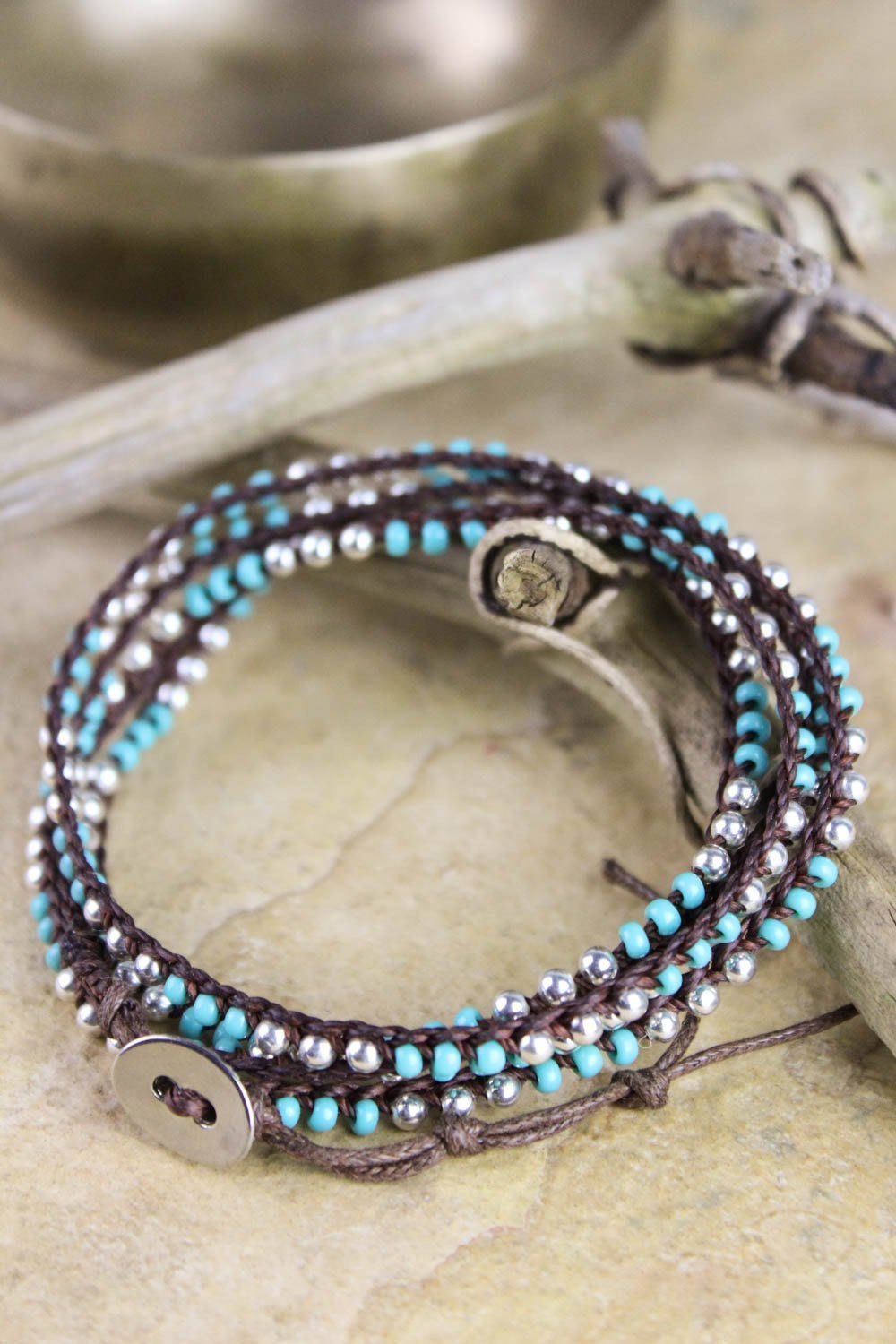 Bracelets Default Silver and Turquoise Bracelet/Necklace Wrap jb255
