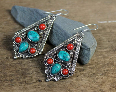 Earrings Default Mountain Top Coral and Turquoise Earrings Je305