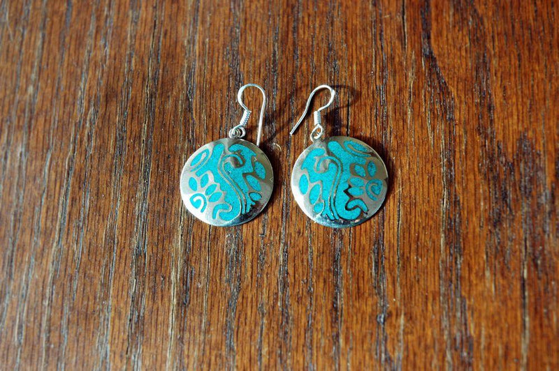 Earrings Default Silver and Turquoise Tibetan Vines Earrings je134