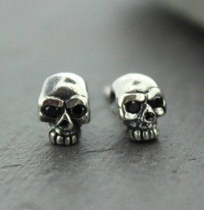 Earrings Default Sterling Silver Skull Onyx Eyes Earrings je199