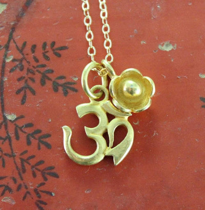 Gifts,Jewelry,New Items,Om,Mother's Day,The Gold Collection Default Gold Om and Thai Flower Necklace jn192