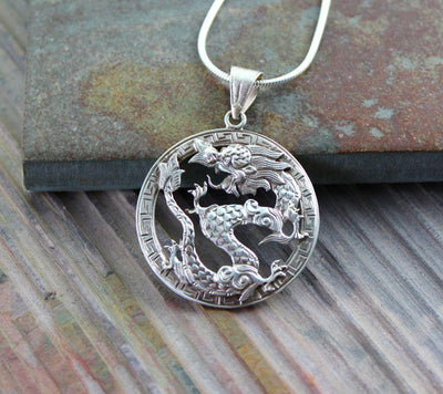 Jewelry Default Hand Carved Silver Dragon Pendant jp055