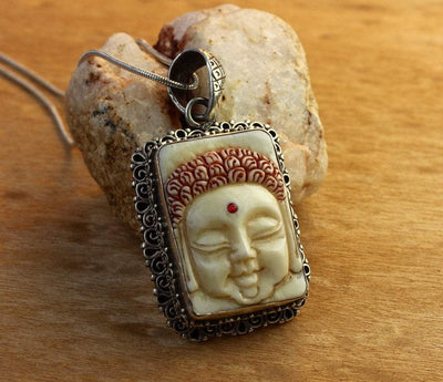 Modern Tibet Jewelry,New Items,Buddha Default Hand Carved Buddha Pendant in Sterling Silver