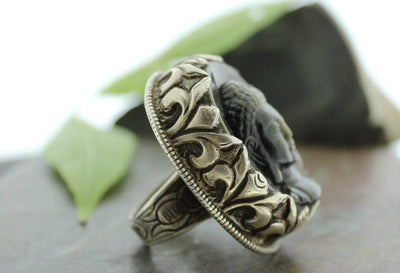 Jewelry,New Items,Buddha Default Solid Silver Adjustable Jade Buddha Ring jr071