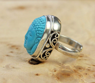 Jewelry,New Items,Buddha,Tibetan Style,Men,Women Default Hand Carved Turquoise Buddha Ring jr196