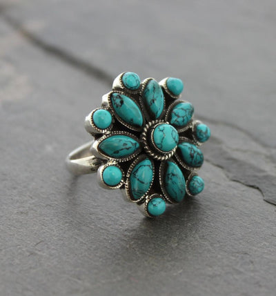 Jewelry,New Items,Gifts,Mother's Day 7 Turquoise Lotus Ring jr10707