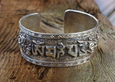 Jewelry,New Items,Gifts,Om,Tibetan Style,Men's Jewelry,Men,Women Default Compassion Mantra With Dharmawheels Sterling Bracelet JB656