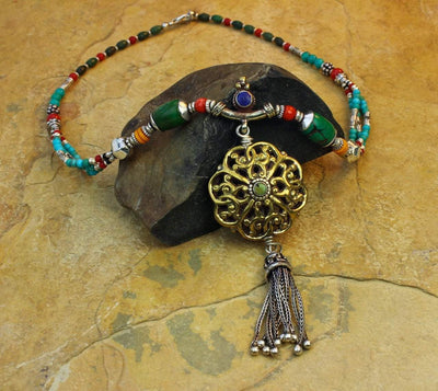 Jewelry,New Items,Gifts,Tibetan Style,Women,Turquoise Default Tibetan Energy Necklace JN566