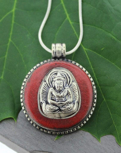 Jewelry,New Items,Men's Jewelry Default Sterling Silver Amitabha Buddha Set in Coral jp334