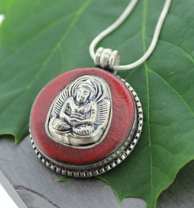 Jewelry,New Items,Men's Jewelry Default Sterling Silver Amitabha Buddha Set in Coral jp334