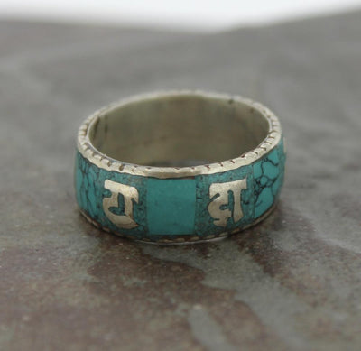 Jewelry,New Items,Om 8 1/2 Turquoise and Silver Compassion Band Ring jr090.08.5