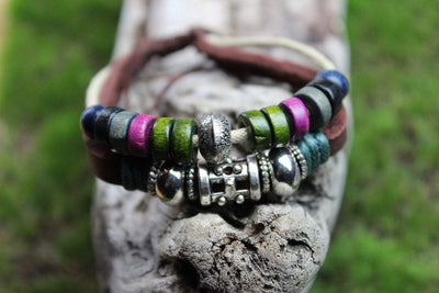 Jewelry,New Items,Under 35 Dollars,Men's Jewelry Default Leather and Dyed Wood Bracelet jb419