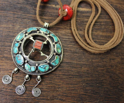 Jewelry,One of a Kind,New Items,Gifts,Turquoise Default Wheel of Turquoise Necklace jn043