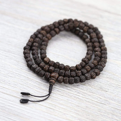 Mala Beads Aged Dark Rudraksha Mala & Bracelet Set