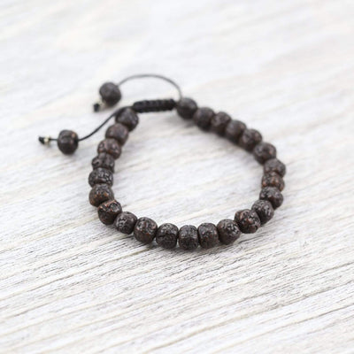 Mala Beads Aged Dark Rudraksha Mala & Bracelet Set