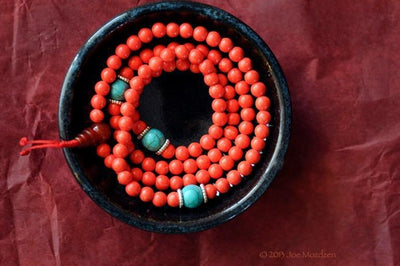 Mala Beads Default Coral Colored Granite Mala with Spacers ml119