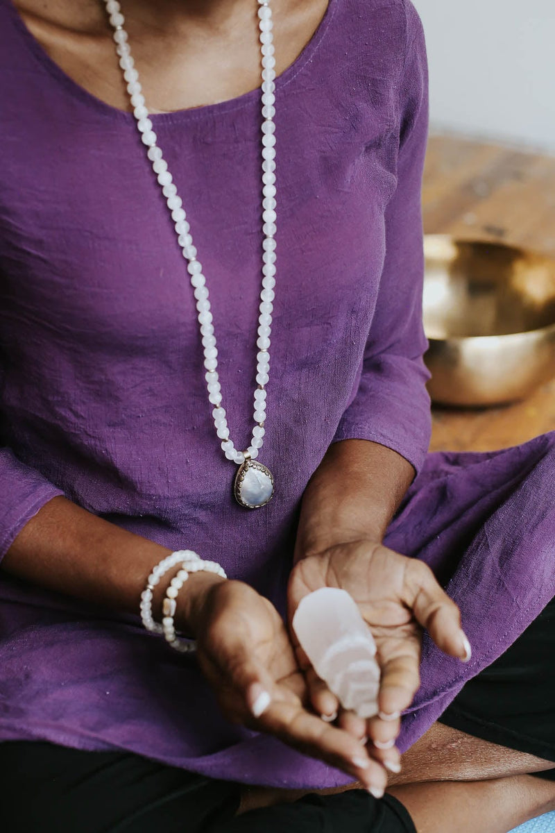 Mala Beads Mother of Pearl & Selenite Mala ML835