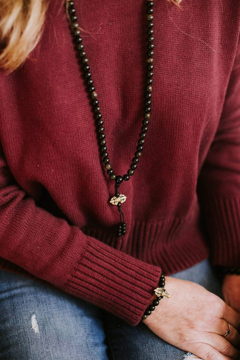 Mala Beads Negativity Blocking Obsidian Mala & Bracelet Set SET021