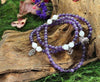 Mala Beads,New Items,Gifts,Tibetan Style Default Stretchy 108 bead Amethyst Mala with Snow Quartz and Silver Charms ml156