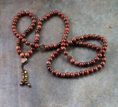 Mala Beads,New Items,Valentines Day Gift Guide Default Jasper and Tibetan Heart Charms Mala Beads ml216