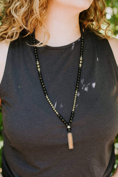 Mala Beads Protective Obsidian and Tibetan Pendant Mala ML590