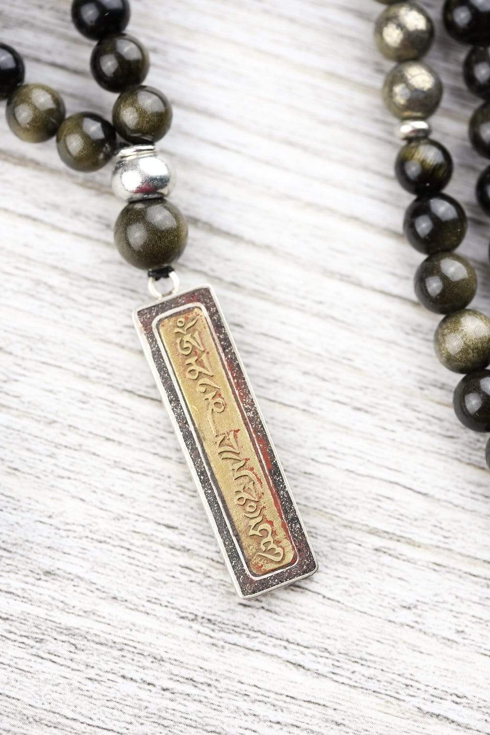 Mala Beads Protective Obsidian and Tibetan Pendant Mala ML590