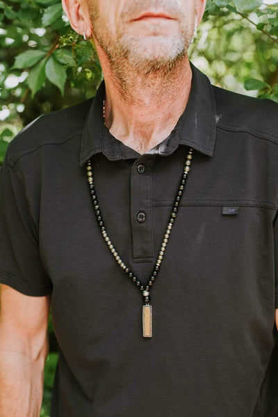 Mala Beads Protective Obsidian and Tibetan Pendant Mala ML590