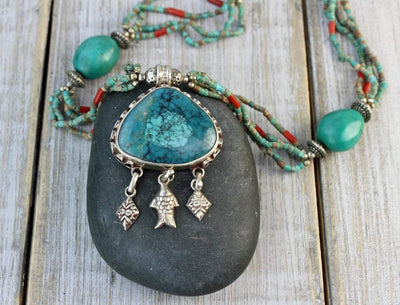 One of a Kind,Jewelry,New Items,Turquoise Default Turquoise Stone Necklace jn557