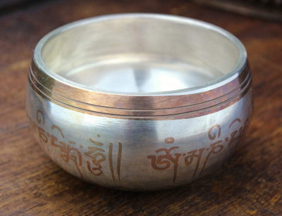 Singing Bowls,Meditation,New Items,Tibetan Style,Deities Default Chenrezig Om Mani Mantra Silver Singing Bowl sb025