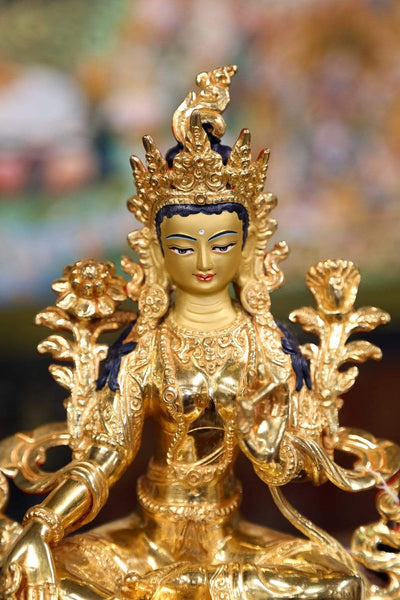Green Tara Gold Plated Statue