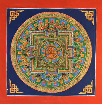 Thangkas Default Painted in Gold Blue Double Dorje Mandala th079