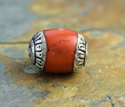 Tibetan Beads,New Items,Under 35 Dollars Default Silver Capped Antique Coral Bead be091