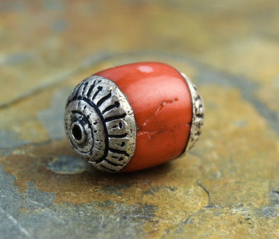 Tibetan Beads,New Items,Under 35 Dollars Default Silver Capped Antique Coral Bead be091