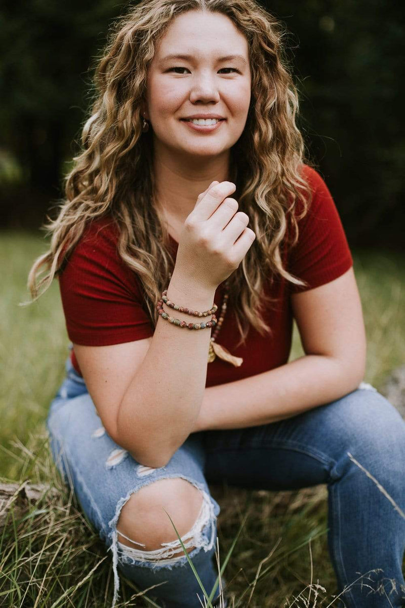 Wrist Malas Earthy Riverstone Double Wrap Bracelet