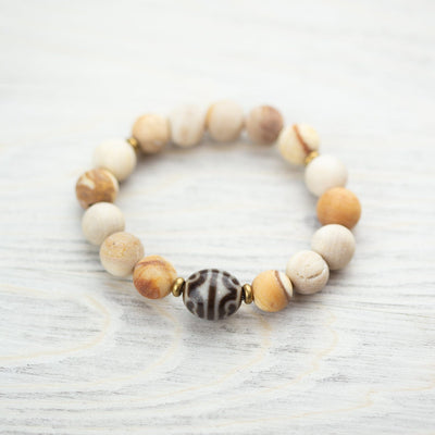 Wrist Malas Grounding Fossilized Wood Dzi Bracelet WM584