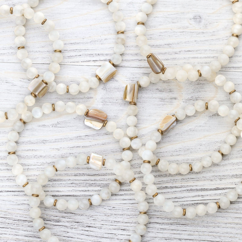 Wrist Malas Milky Moonstone & Soothing Pearl Bracelet WM645