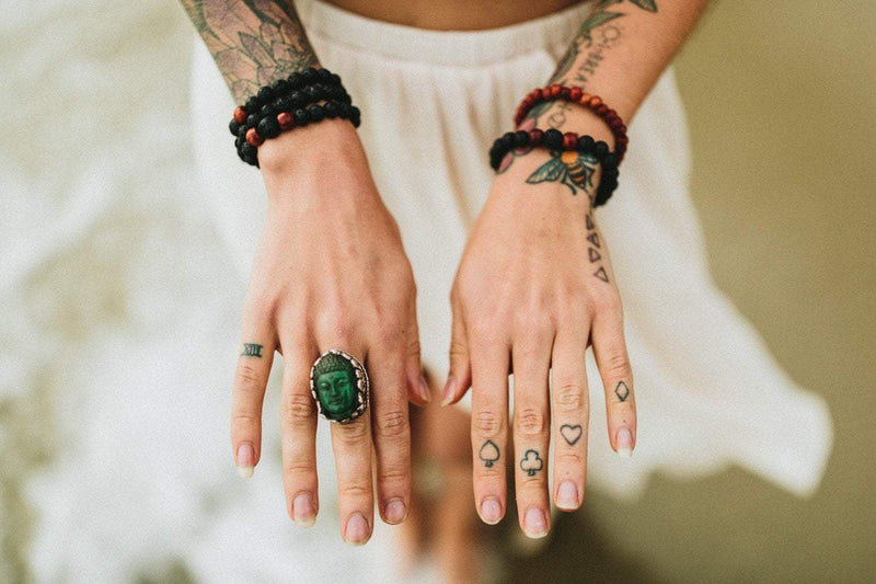 Wrist Malas Small Double Wrap Lava Rock and Thai Rosewood Wrist Mala wm376