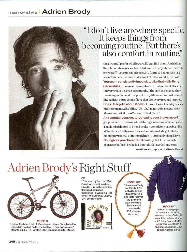 Adrien Brody In Instyle Magazine