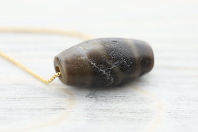 Dzi Beads Ancient Artifact Phum Dzi Bead - Caramel Stone Grain DZ183