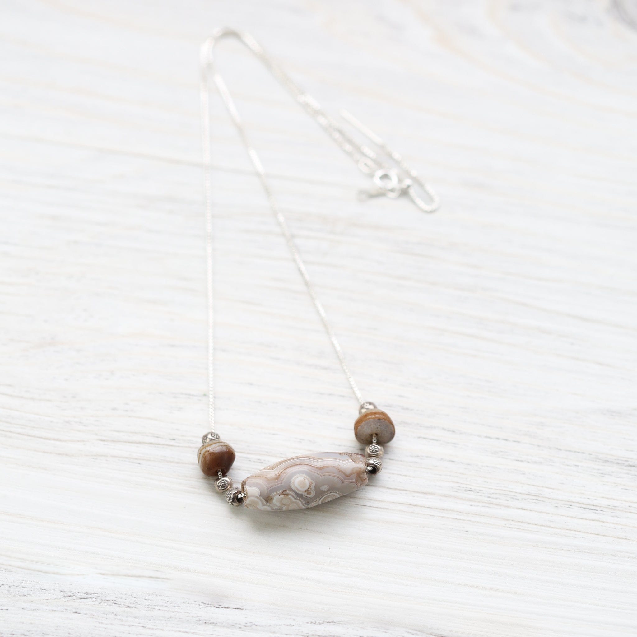 Dzi Beads Ancient White Sulemani Agate Necklace DZ213