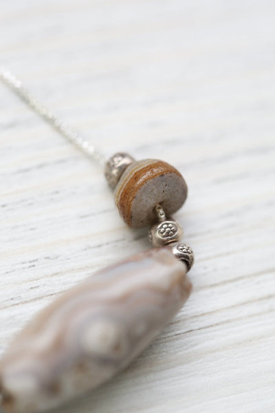 Dzi Beads Ancient White Sulemani Agate Necklace DZ213