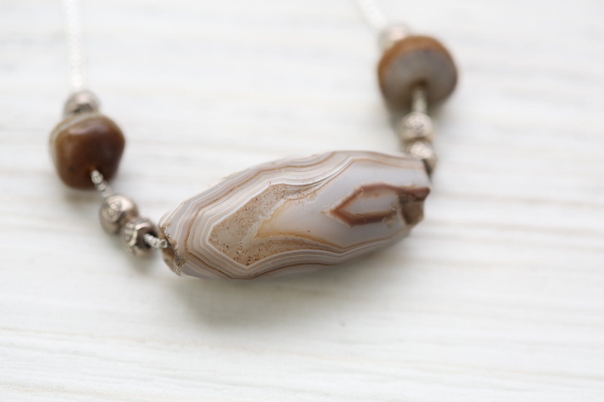 Dzi Beads Ancient White Sulemani Agate Necklace DZ213