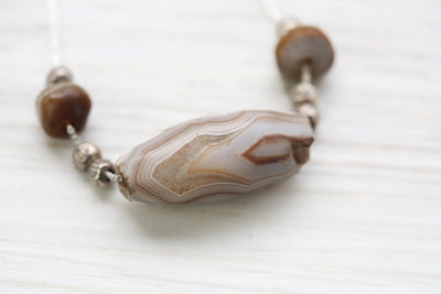 Dzi Beads Ancient White Sulemani Agate Necklace DZ213