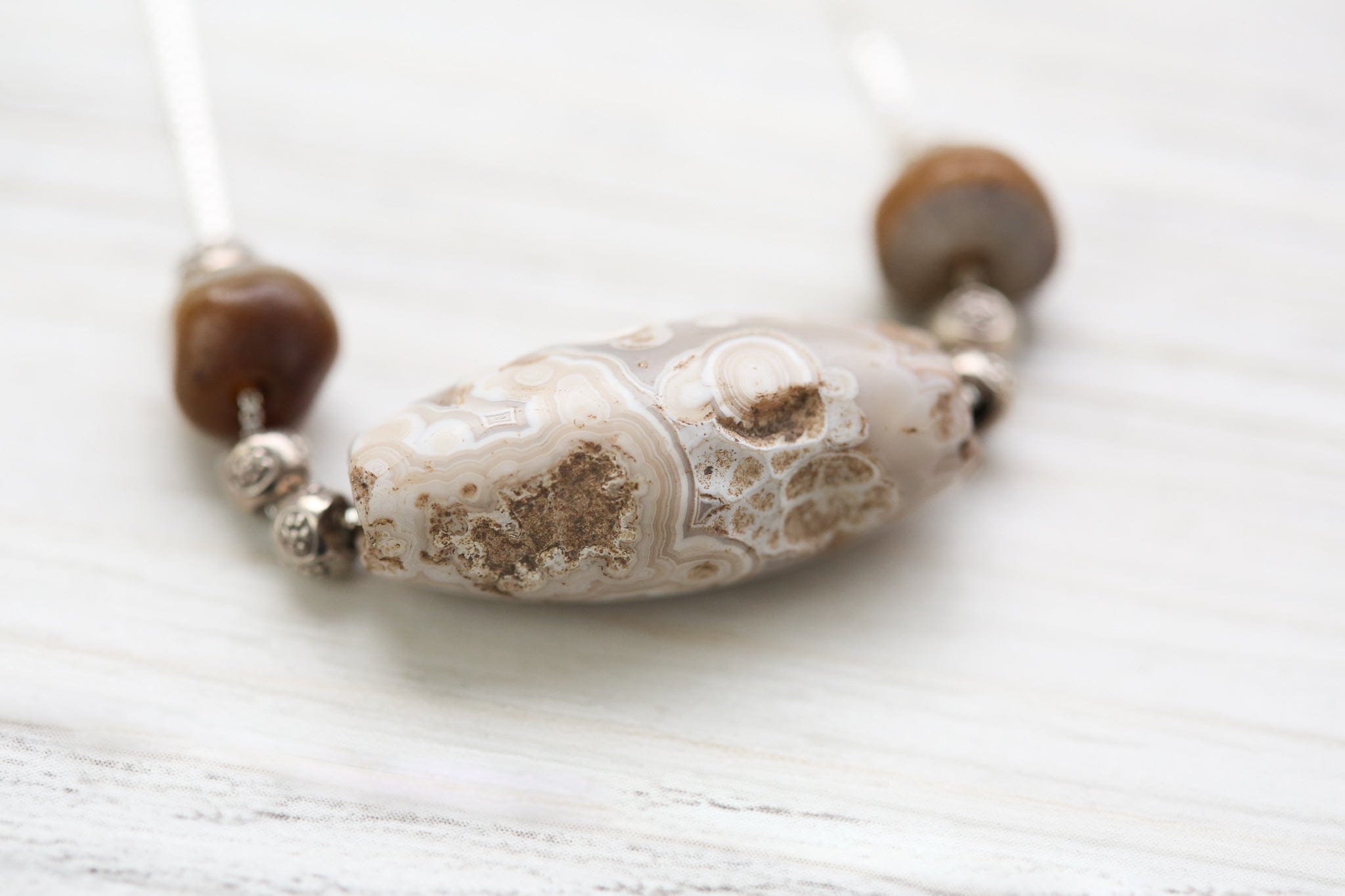 Dzi Beads Ancient White Sulemani Agate Necklace DZ213