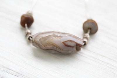 Dzi Beads Ancient White Sulemani Agate Necklace DZ213