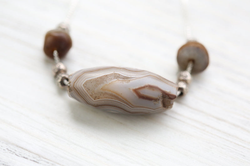 Dzi Beads Ancient White Sulemani Agate Necklace DZ213