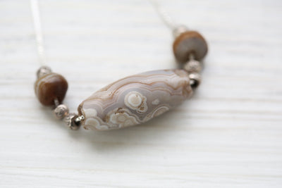 Dzi Beads Ancient White Sulemani Agate Necklace DZ213